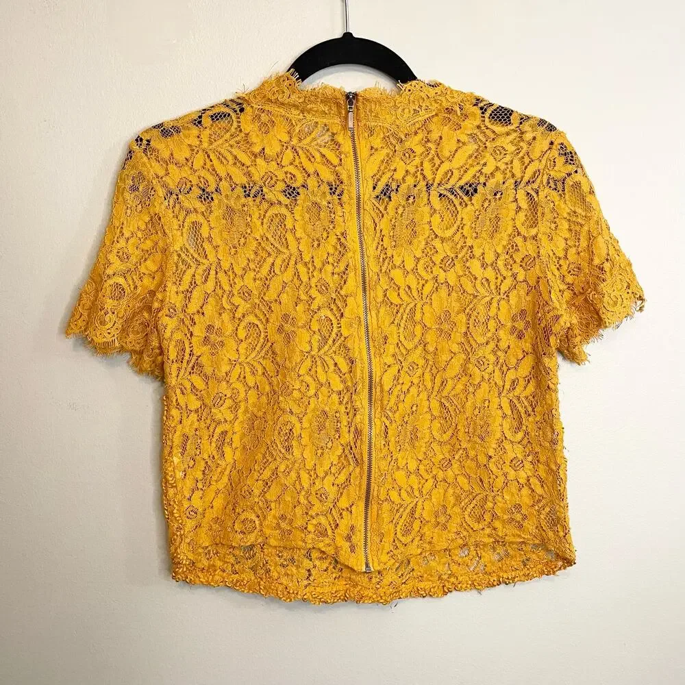 Zara Trafaluc Yellow Lace Short Sleeve Top Size M - Picture 5 of 6